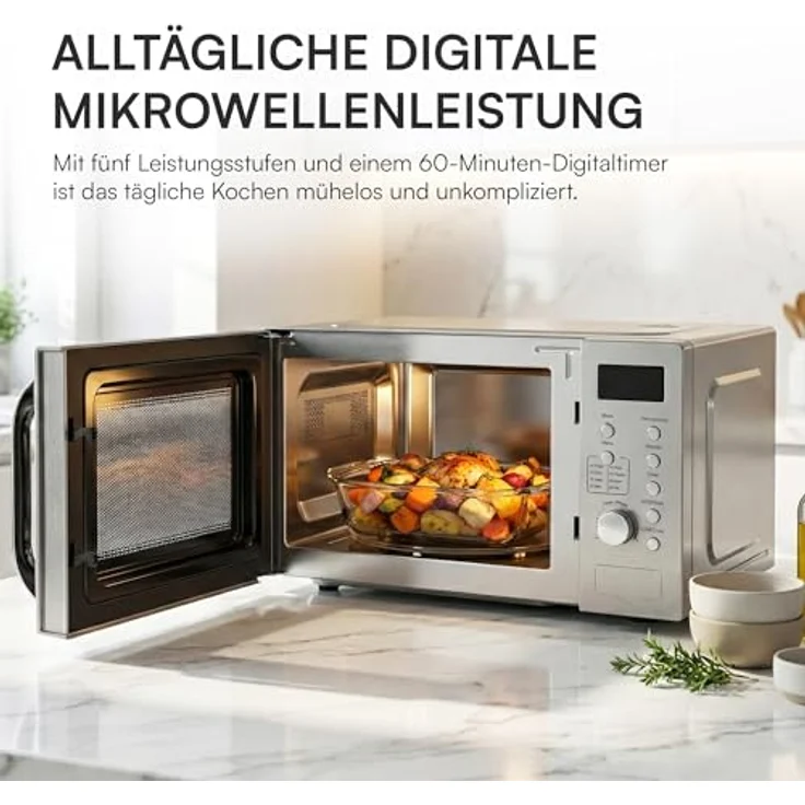 Heinner HMW-D2060SS Mikrowelle 20 L, 700 W mit Grillfunktion, mechanische Steuerung, Edelstahl – Bild 4
