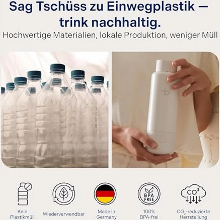 bottleplus 100% Plastikfreier Wassersprudler To Go, Spark Set für bis zu 6L Sprudelwasser, inkl. 600ml Aluminiumflasche, CO2-Zylinder nicht inkl. – Bild 3