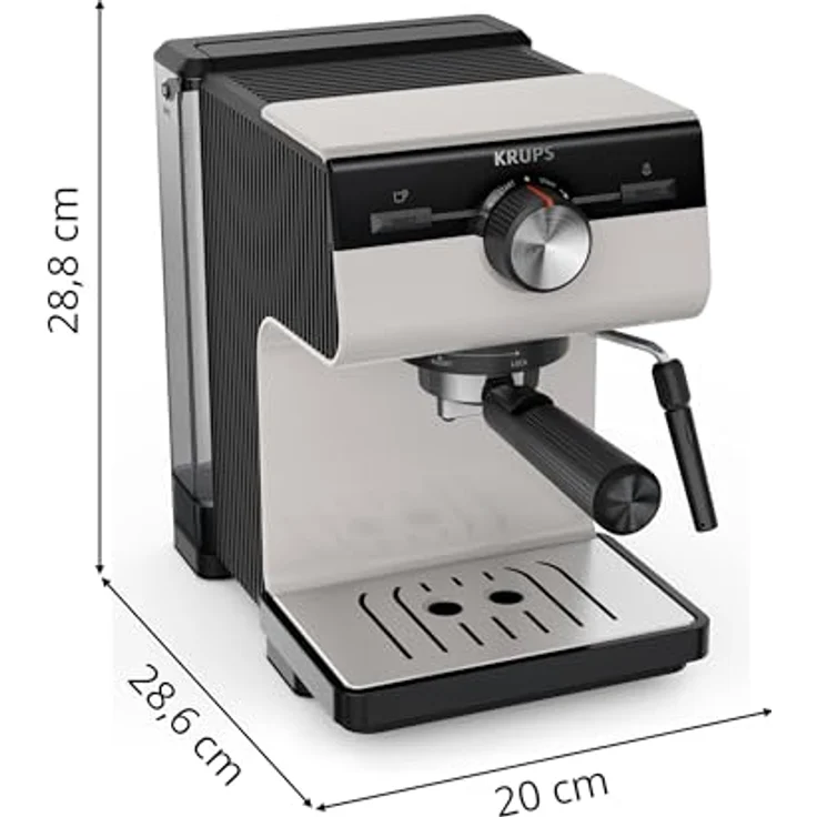 Krups XP381B Authentic Espressomaschine Siebträger, Kaffeemaschine in Fair Grey, 15 bar Pumpendruck, Milch-Aufschäumdüse, 2 L Wassertank – Bild 10