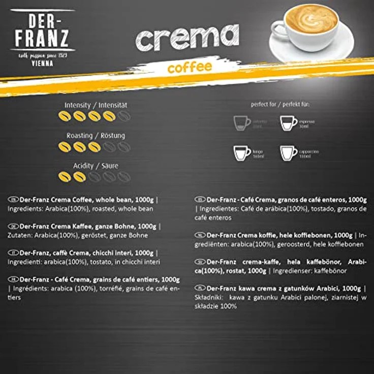 Der-Franz Crema-Kaffee UTZ, ganze Bohne, 1000 g – Bild 4
