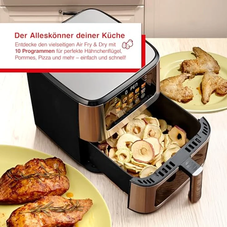 Solis Air Fry & Dry Heißluftfritteuse – 7,5L XXL Fritteuse ohne Öl – 10 Programme: Frittieren, Dörren, Backen & Grillen – 3D Heißluftzirkulation – Farb-Touch-Display – 1870W – Einfache Reinigung – Bild 2