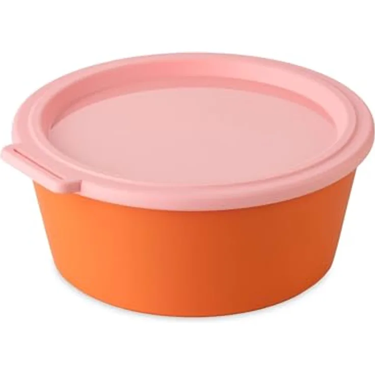Koziol NORA BOX, Schüssel mit Deckel, 1,3 l, orange/rosa, aus biozirkulärem Kunststoff, Durchmesser: 18.8 cm, hält Lebensmittel lange frisch