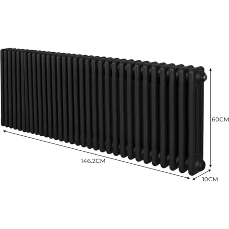 Monster Shop Traditioneller 3-Spalten-Heizkörper 600 x 1462mm, Horizontaler Wandheizkörper, Matt Schwarz Kohlenstoffstahl, 7699 BTU, inkl. Reinigungsbürste und Befestigungsset – Bild 5