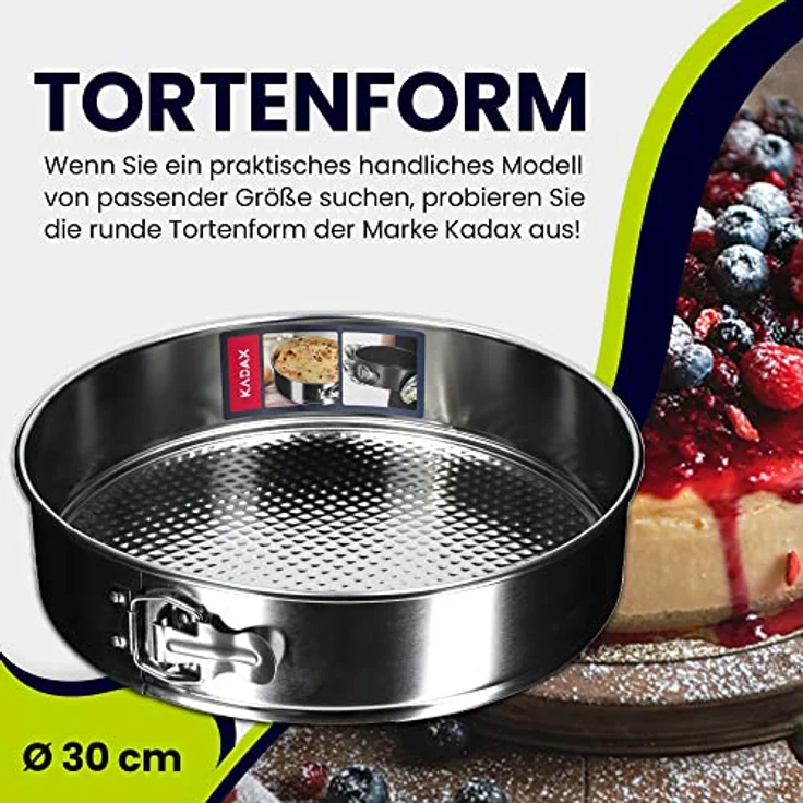 KADAX Tortenform, Springform Ø 21,5cm-30cm, verzinktes Blech mit Antihaftschicht, auslaufsicher, flacher Boden, Silber – Bild 2