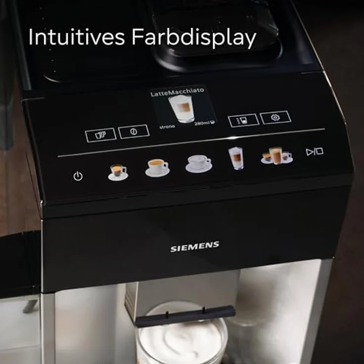 Siemens Kaffeevollautomat EQ500 integral TQ513D01, viele Kaffeespezialitäten, Milchaufschäumer, integrierter Milchbehälter, automatische Dampfreinigung, 1500 W, daylight silber/klavierlack schwarz – Bild 3