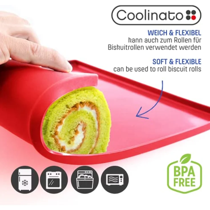 Coolinato 2er Set Silikon Backmatte mit Rand groß 36,5x27x1cm, Rot, lebensmittelecht, ideal zum Backen und als Backunterlage, inkl. 4 Rezepten – Bild 3