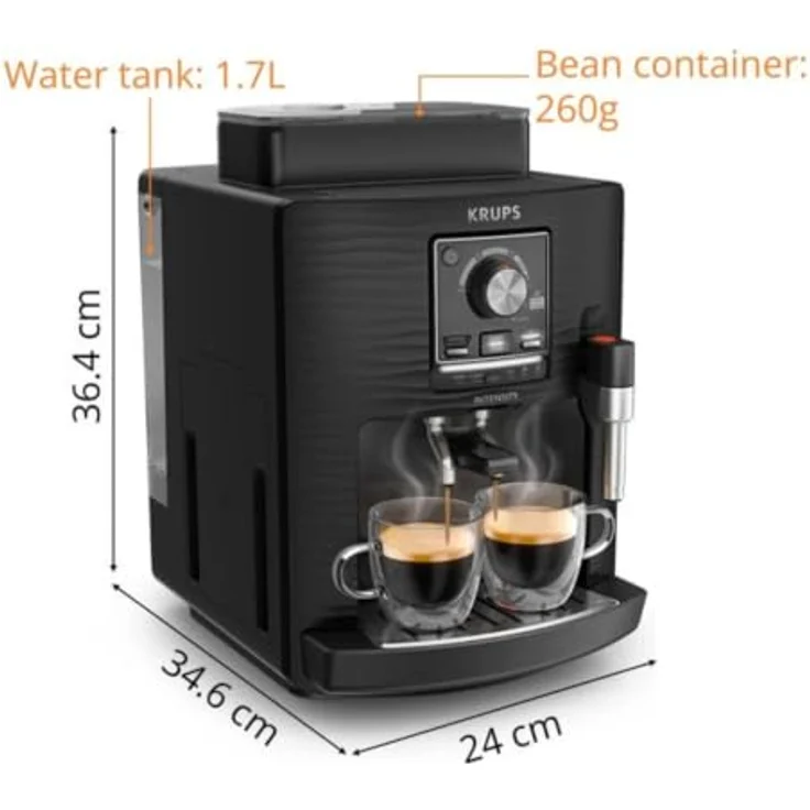 Krups Intensity Kaffeevollautomat, mit Mahlwerk und manueller Milchaufschäumdüse, ultrakompakt – Bild 4