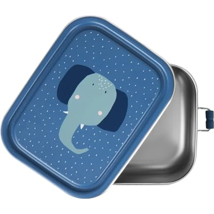 Trixie Baby Lunchbox Mrs Elephant Elefant blau Small, Lunchbox aus Edelstahl mit tierischem Design und Clips zum sicheren Verschließen – Bild 3