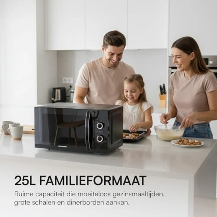 HEINNER HMW‑MD25MBK Mechanischer Mikrowellenherd, 25 l, 800 W, 5 Leistungsstufen, Timer, Auftaufunktion, schwarzes Finish, 28,5 cm Drehteller, 3 Jahre Garantie – Bild 2