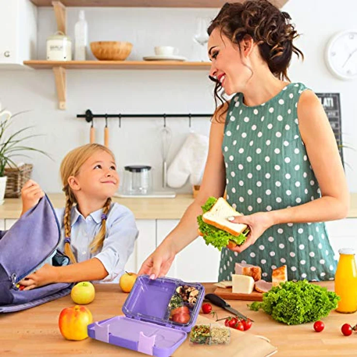 Navaris Lunchbox, Kunststoff, (1-tlg), Bento Box Brotdose Vesperbox - auslaufsicher mit variablen Fächern - herausnehmbare Innenschale - für Jungs und Mädchen, lila – Bild 3