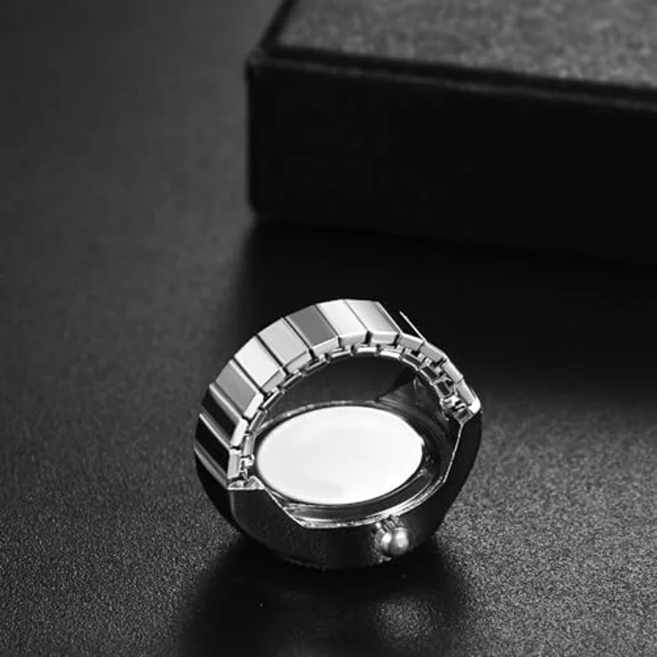 JewelryWe Fingeruhr Ringuhr - Silber Analog Quarz mit stretchbarem Edelstahlband und arabischer Ziffernskala, 10m wasserdicht, Geschenk für Damen und Herren – Bild 3