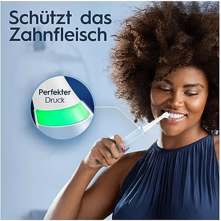 Oral-B iO Series 3 Light Elektrische Zahnbürste/Electric Toothbrush, 3 Aufsteckbürsten, 3 Putzmodi inkl. Sensitive Zahnpflegee, Drucksensor & Timer, Designed by Braun, light blue – Bild 5