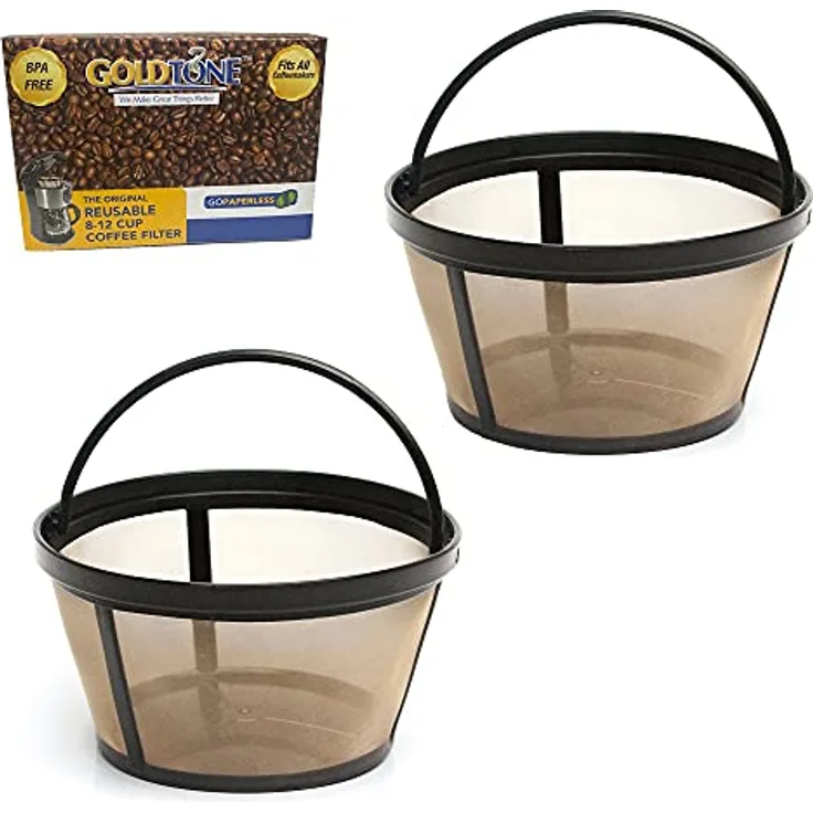 Goldfarbenes Marke wiederverwendbar 8 12 Cup Korb Kaffee-Filter passt Mr. Coffee Makers und Brauer. Ersetzt Ihren Mr. Kaffee wiederverwendbar Korb Filter & Permanent Mr. Kaffee Korb Filter BPA-frei [2 Pack] goldfarben-schwarz
