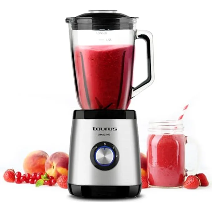 Taurus Magnum 1300 Standmixer, 1300 W, 1,5 l Glaskrug, 4 Edelstahlklingen, Eismahlwerk, BPA-frei, Spülmaschinenfest, Grau