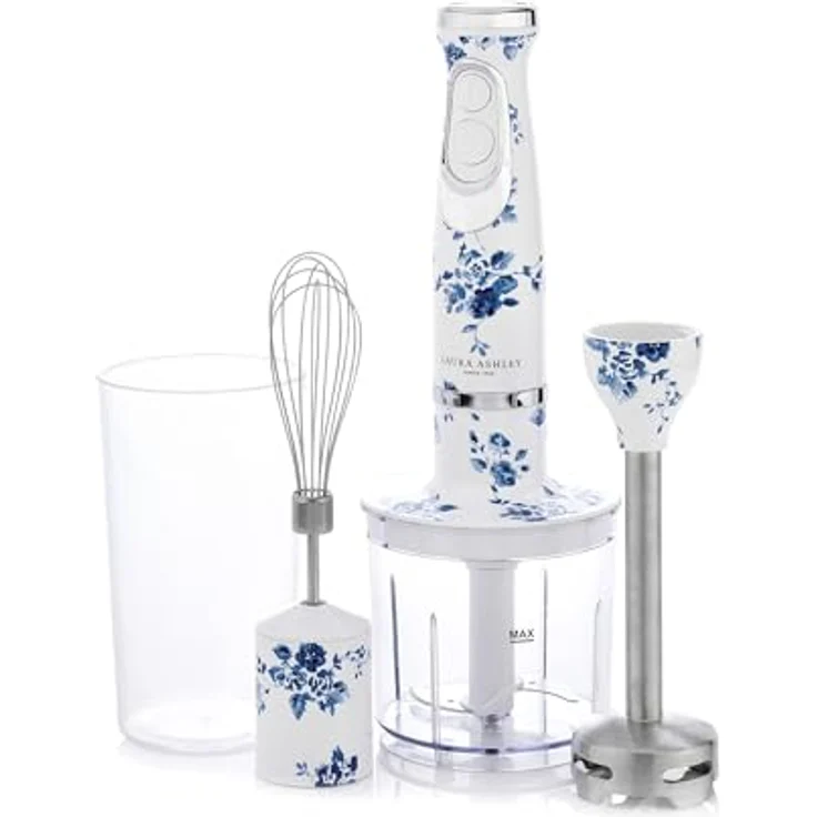 VQ Laura Ashley 4-in-1 Stabmixer, 600W Edelstahl, handbemalte China Rose Oberfläche, variable Geschwindigkeit, mit Zubehörset – Bild 1
