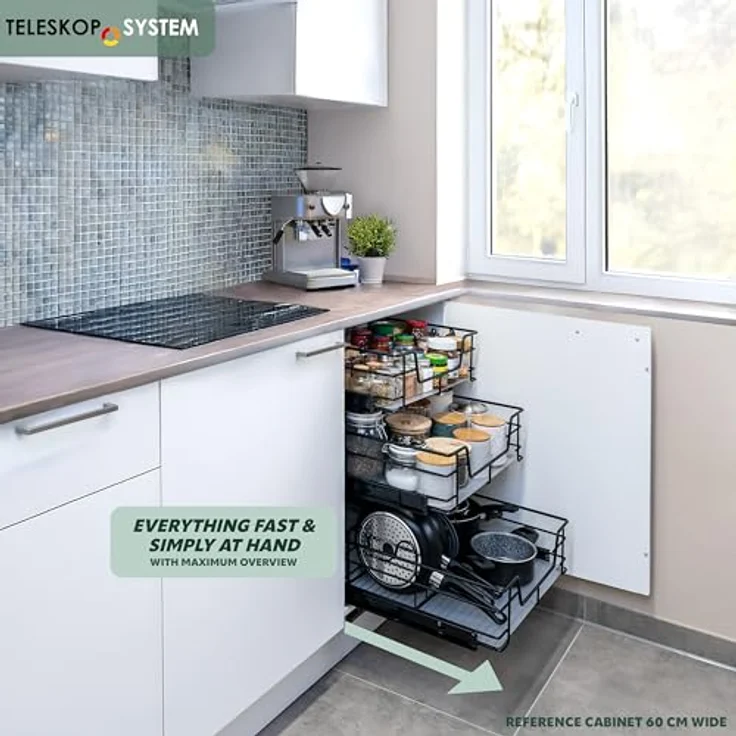 bremermann Teleskopauszug für 30 cm Schrank mit Einlegeboden, schwarz - Teleskopschublade mit kugelgelagerten Schienen und maximale Belastung von 15 kg – Bild 3