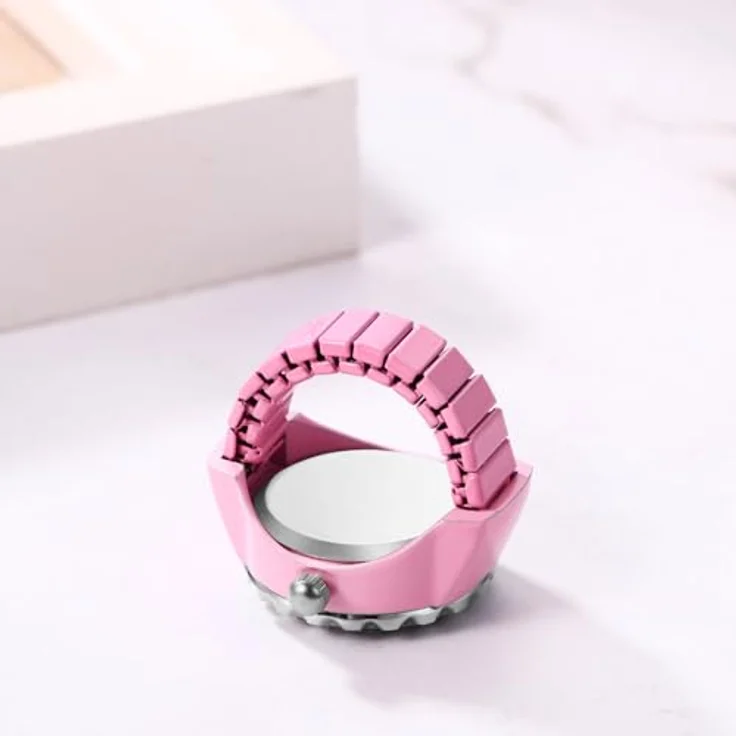 JewelryWe Ringuhr Fingeruhr Damen, Elastisch, Glitzer Strass, Rosa Legierung, Analog Quarz Uhr mit Wasserdichtigkeit 10m – Bild 3