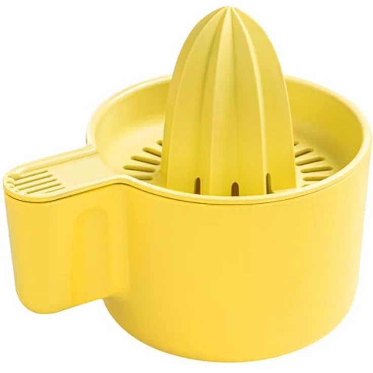 KONZEPT Zitronenpresse, Manuelle Saftpresse aus BPA-freiem Kunststoff, 500 ml Behälter mit Ausguss, für Zitronen, Orangen, Limetten, Gelb – Bild 1