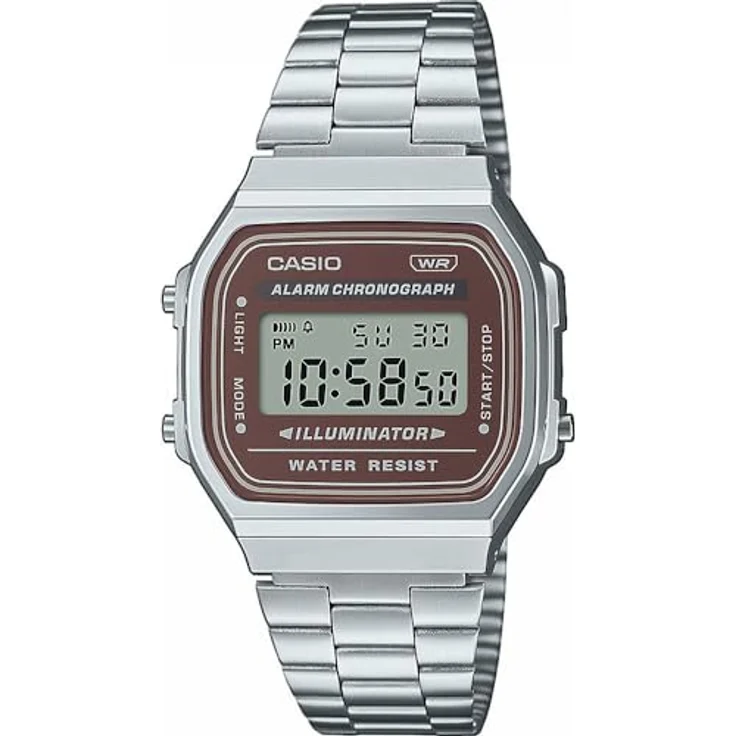 CASIO A168WA-5AYES Unisex-Erwachsene Quarzuhr mit Edelstahlarmband, silber, Armband – Bild 2