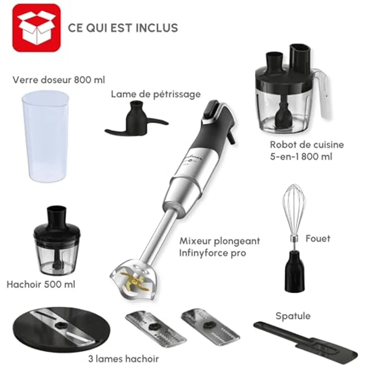Moulinex DD95JD10 Staafmixer, 1200 Watt Pürierstab mit Edelstahl-Schaft, inkl. Zerkleinerungsschüssel und Schneebesen, Schwarz – Bild 10