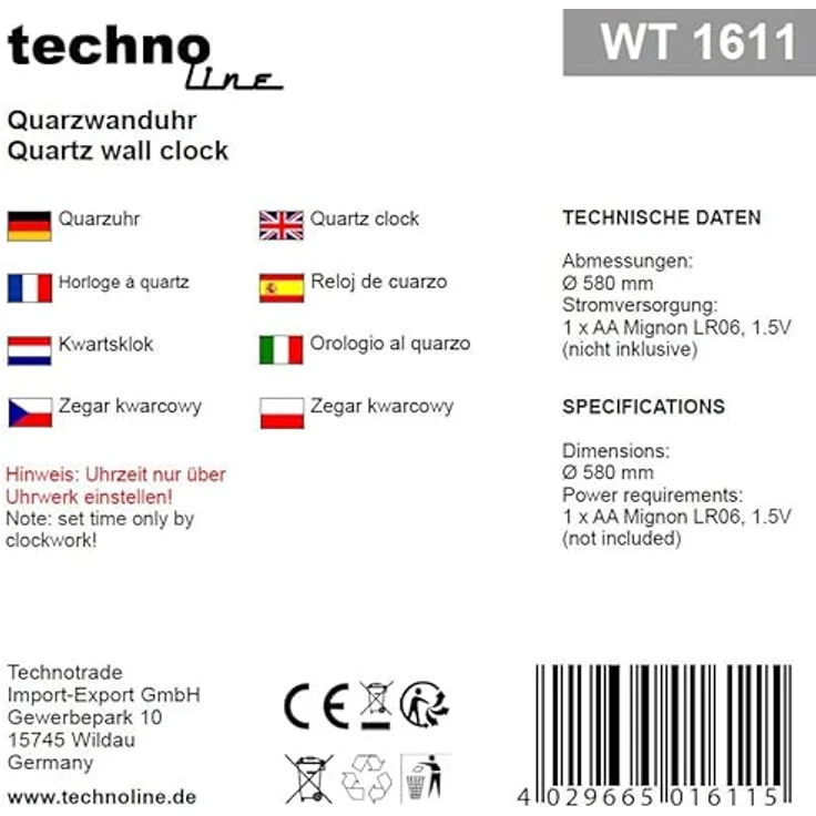 Technoline WT1611 große, analoge Wanduhr WT 1611, quarz, technoline,Metall/MDF, braun, Ø 58 cm – Bild 2