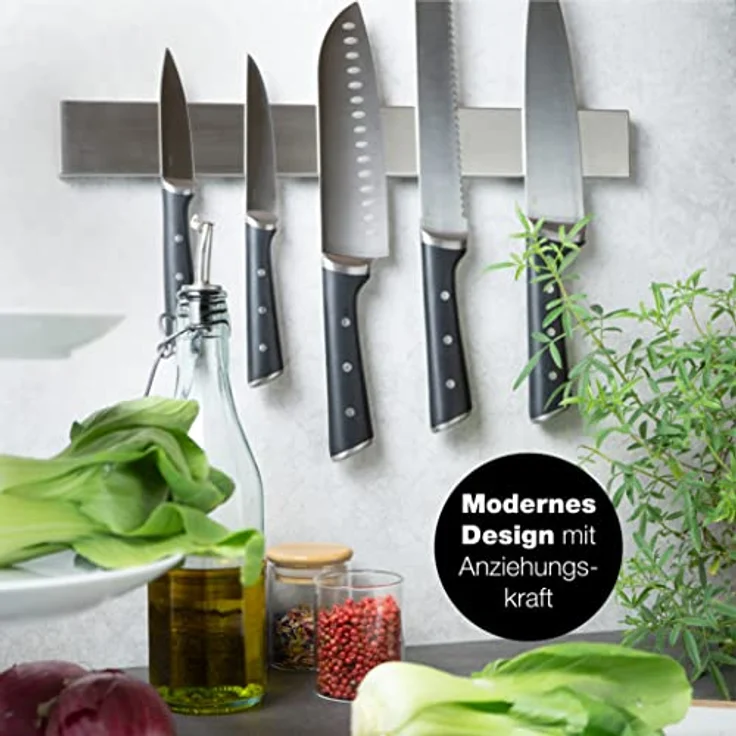 Moritz & Moritz Magnetleiste Messer selbstklebend 40cm aus Edelstahl - Hochwertiger Messerhalter magnetisch für Küchenutensilien, max. 5 kg, rostfrei – Bild 3
