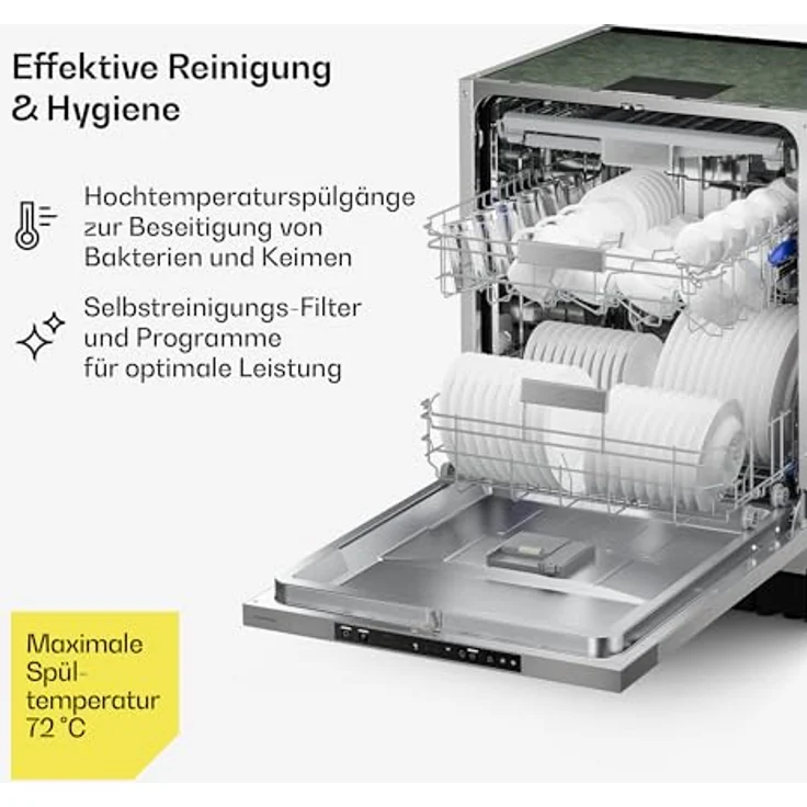 Klarstein Velaire, Vollintegrierte Spülmaschine 60cm mit 14 Plätzen, 6 Programmen, 42 dB, Energieeffizienz A, AquaStop – Bild 6