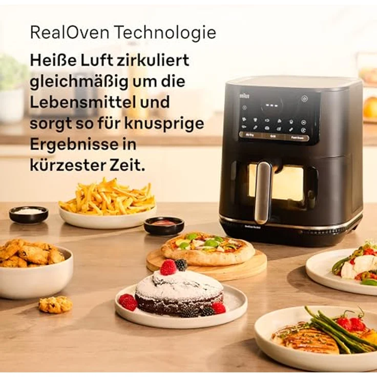 Braun MultiFry 5 HF5073IBK, 3-in-1 Heißluftfritteuse, 6L Airfryer, 80-220°, 20 Programme, Touch-Bedienung, RealOven-Technologie, 2000W, Schwarz – Bild 3