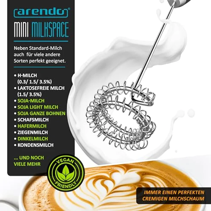Arendo - Stab Milchaufschäumer elektrisch - MINI MILKSPACE - Motor mit 13.000 U/min - Dual-Quirl und Schneebesen - Batteriebetrieben - Cappuccino Shakes Cocktails - Soft-Touch-Oberfläche - inkl. Ständer – Bild 4