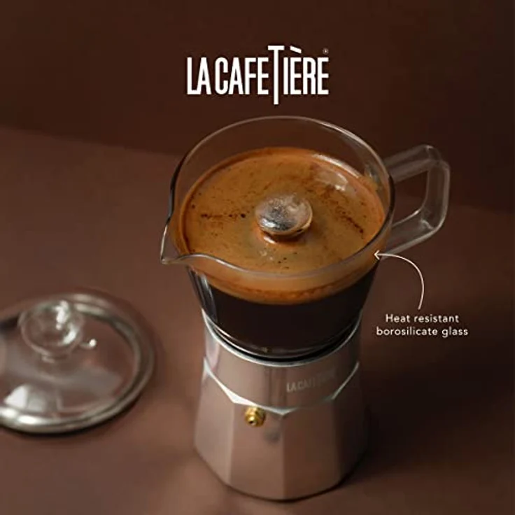 La Cafetière Espresso Maker, Espressokocher aus Aluminium, silber, für 6 Tassen, induktionstauglich, handwaschbar – Bild 4