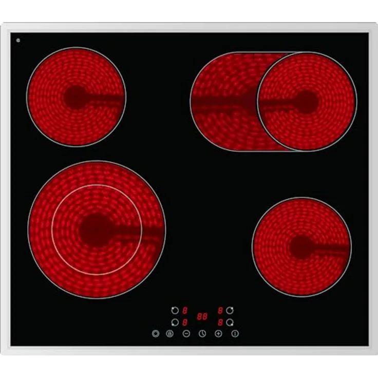 PKM EB-C4-2KBTCG Glaskeramikkochfeld | Edelstahlrahmen | 60cm | 4 Kochfelder | 9 Heizstufen je Kochzone | Touch Control | Timer | 6600 Watt