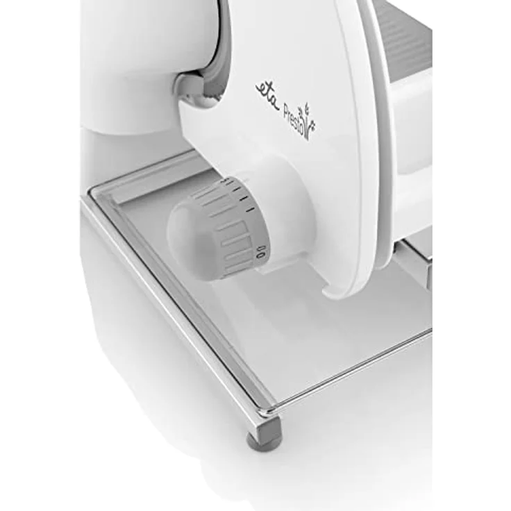Eta PRESTO 209490000 Allesschneider, 150W, Schnittstärke 15 mm, Wellenschliffmesser, inkl. Restehalter, weiß – Bild 4