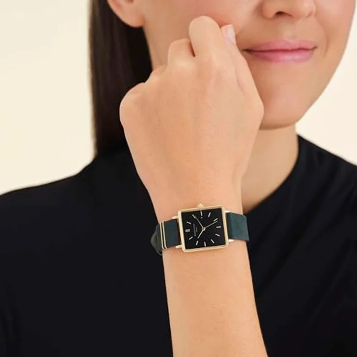 Rosefield Boxy Damenuhr, quadratisches Gehäuse mit waldgrünem Lederarmband, 24mm, wasserdicht bis 3 ATM – Bild 4