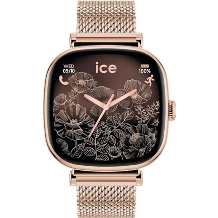 ICE-WATCH ICE smart SQ 2.0, Smart Watch mit 1,20-Zoll-AMOLED-Display, GPS, Herzfrequenzmesser, roségold Edelstahlarmband