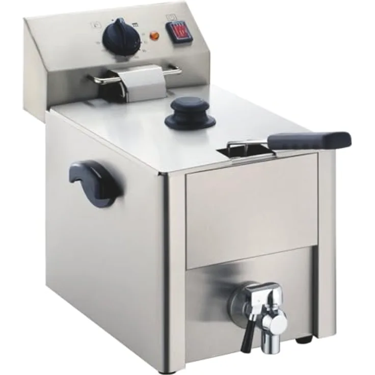 GastroHero Elektro Fritteuse EF-ECO10A, 10 Liter Edelstahl-Fritteuse mit Thermostat, Überhitzungsschutz und Ablasshahn für Gastronomie