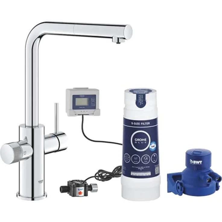 Grohe Starter Kit BLUE PURE MINTA, Spültischarmatur mit S-Size-Wasserfilter, chrom/silber