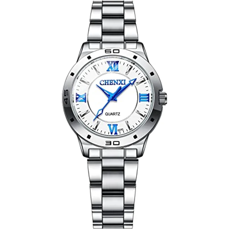 JewelryWe Damen Analog Quarz Uhr, 30M wasserdicht, Edelstahlarmband, römische Ziffern, weiße Leuchtzeiger, inkl. Uhrenwerkzeug – Bild 1