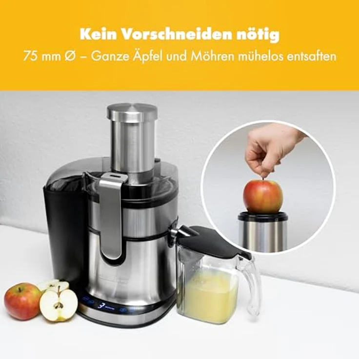 Profi Cook PC-AE 1156 Automatik-Entsafter, Longlife-Profi-Motor (800 W), 18000 U-min, Schwarz-Edelstahl – Bild 4