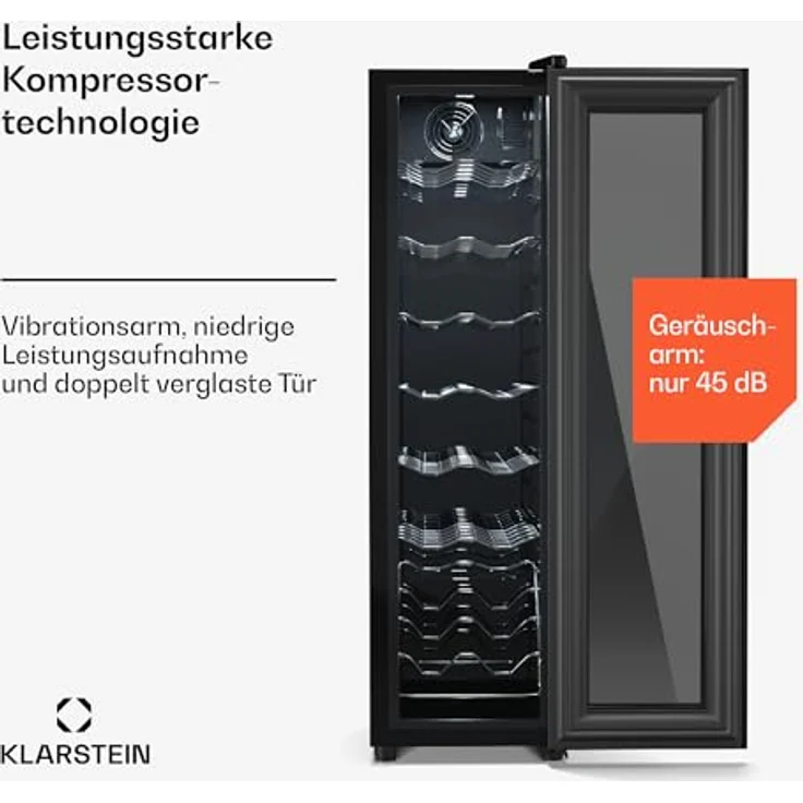 Klarstein Shiraz 14 Slim Uno, Weinkühlschrank für 14 Flaschen, 5 - 18 °C, Touch-Control, kompakt, verchromte Regale – Bild 6
