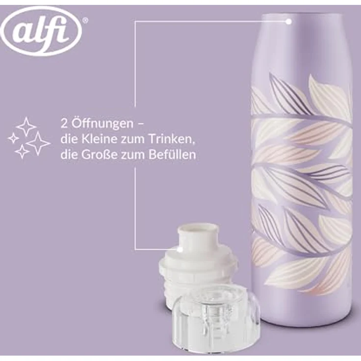 alfi KIDS ISO BOTTLE 500ml, lila pastell, Isoliertrinkflasche für Kinder, aus Edelstahl, absolut dicht mit Drehverschluss, hält 12 Std. heiß und 24 Std. kalt, BPA-frei, für Kohlensäure geeignet – Bild 5