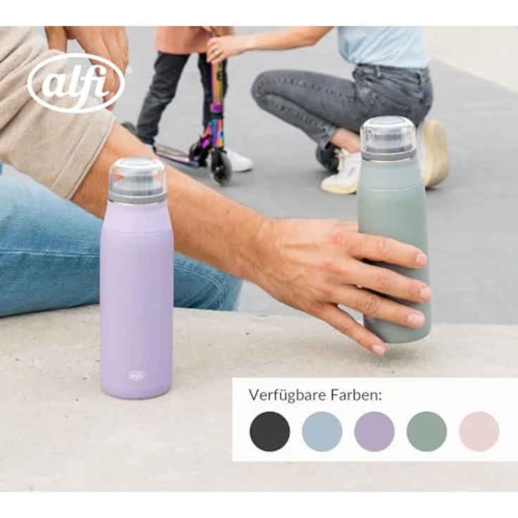 Alfi ELEMENT BOTTLE, Edelstahl-Trinkflasche 0,6l, spülmaschinenfest mit Free-Flow Trinksystem und intuitivem Schraubverschluss, mattiert – Bild 6