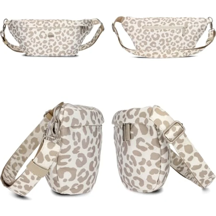 Zwei Mademoiselle.M MH80 Crossbag, Umhängetasche im sportlichen Design, Leo - Cotton (creme / taupe), geräumiges Hauptfach, abnehmbarer und verstellbarer Schultergurt – Bild 3