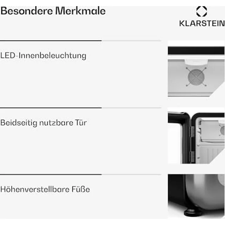 Klarstein Audrey Evo Getränkekühlschrank, 46 Liter Fassungsvermögen, Temperatur einstellbar von 0-10°C, Retro-Design, 49.5 cm hoch, umkehrbare Tür – Bild 6