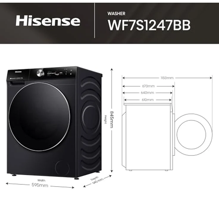 Hisense WF7S1247BB Waschmaschine Frontlader 12 kg 1400 RPM Schwarz, Inverter Motor, RainDrop Trommel – Bild 3