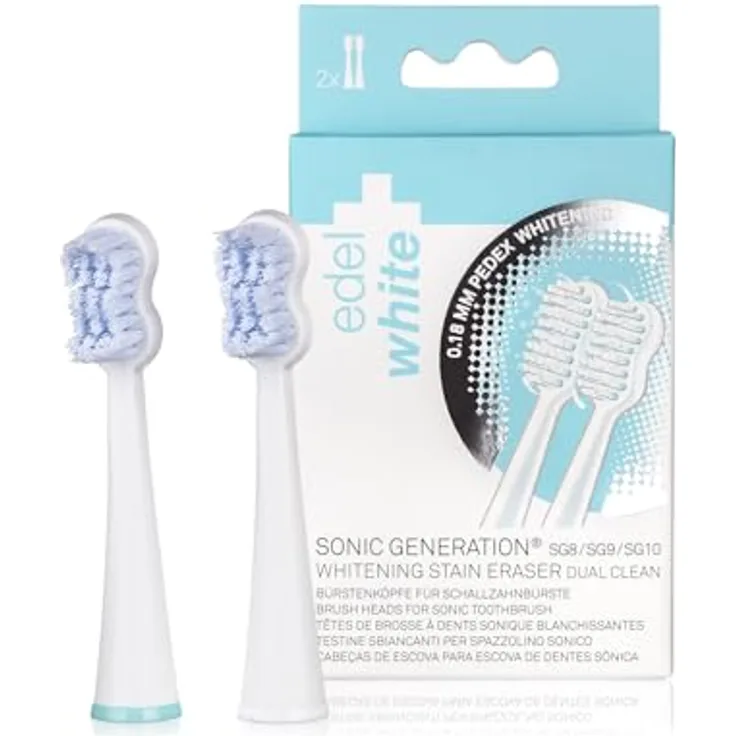 edel+white Whitening Bürstenköpfe für elektrische Zahnbürste Sonic Gen 8+ I Zahnbürstenaufsatz x 2 - Effektive Zahnreinigung und Aufhellung - Weiß