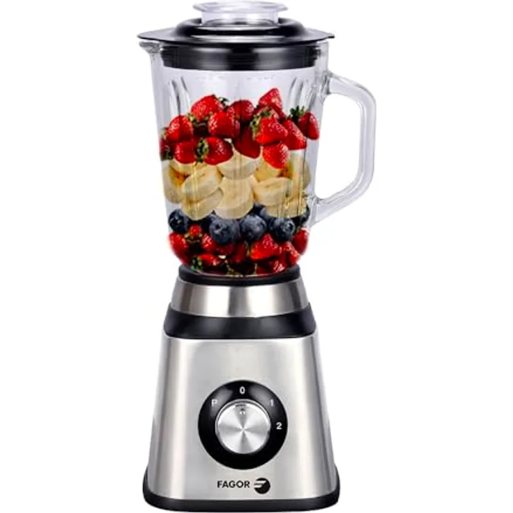 Fagor Coolmix One Standmixer, 450 W, Edelstahl, 2 Geschwindigkeitsstufen, 1,5 l Glaskanne, abnehmbarer Standfuß, ideal für Saucen und Smoothies
