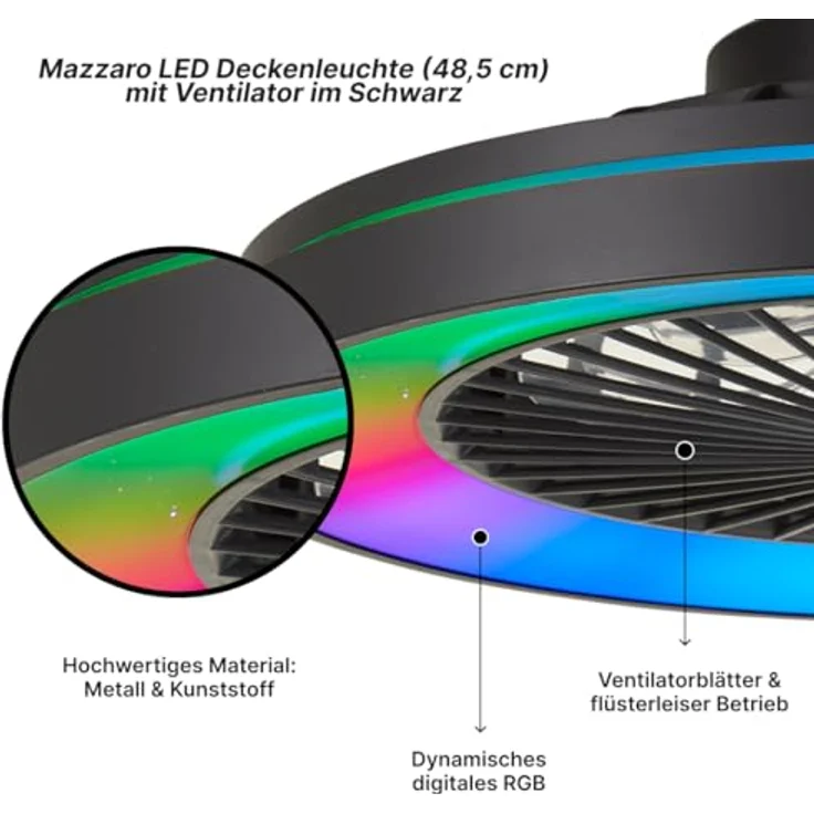 Brilliant Mazzaro Deckenleuchte 48,5cm mit Ventilator schwarz, Ventilator – Bild 3