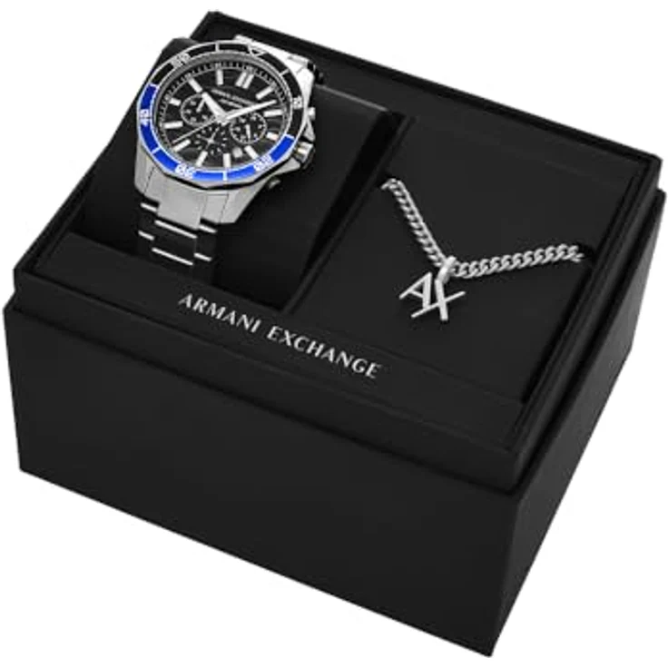Armani Exchange Herren Analog Quarz Uhr mit Edelstahl Armband AX7166SET, 44mm Gehäuse, schwarzes Zifferblatt, silbernes Edelstahlband, wasserdicht bis 100m – Bild 5