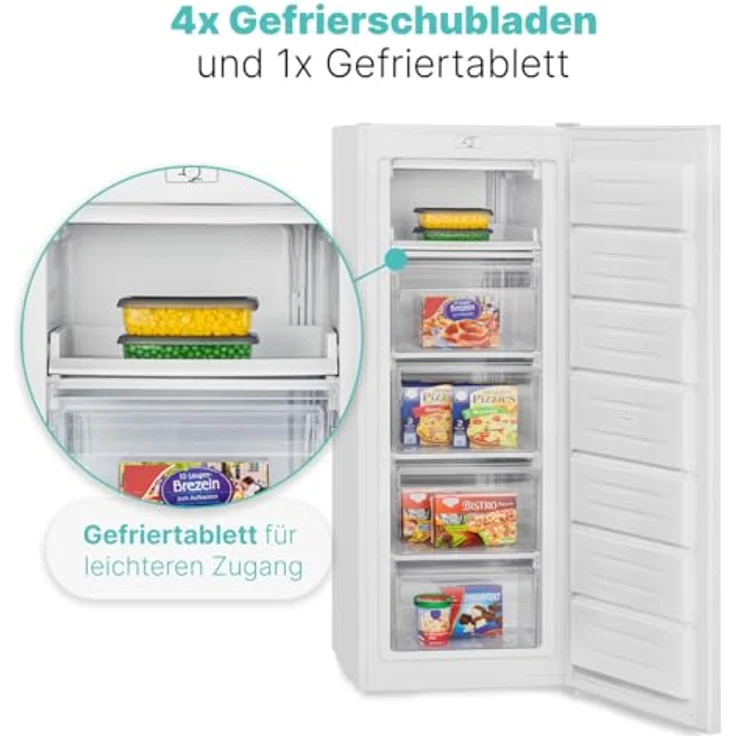 Bomann Gefrierschrank GS 7364, 168L, 4 Sterne-Gefrierfach, -18°C, leise, wechselbarer Türanschlag, weiß, 143cm – Bild 3