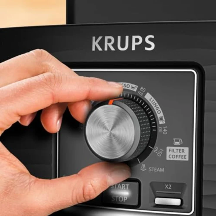 Krups EA4008, Espressomaschine mit 2 l Wassertank, Eingebautem Mahlwerk und Manuellem Milchaufschäumer, 1450 W, Schwarz – Bild 4